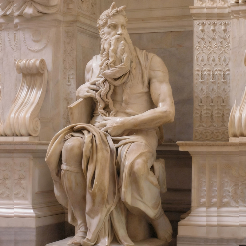 Klasická mramorová lidská socha sedící socha