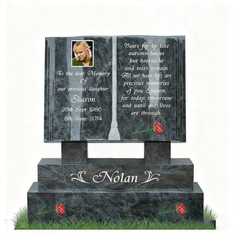 Pamětní žulový náhrobek ve tvaru knihy