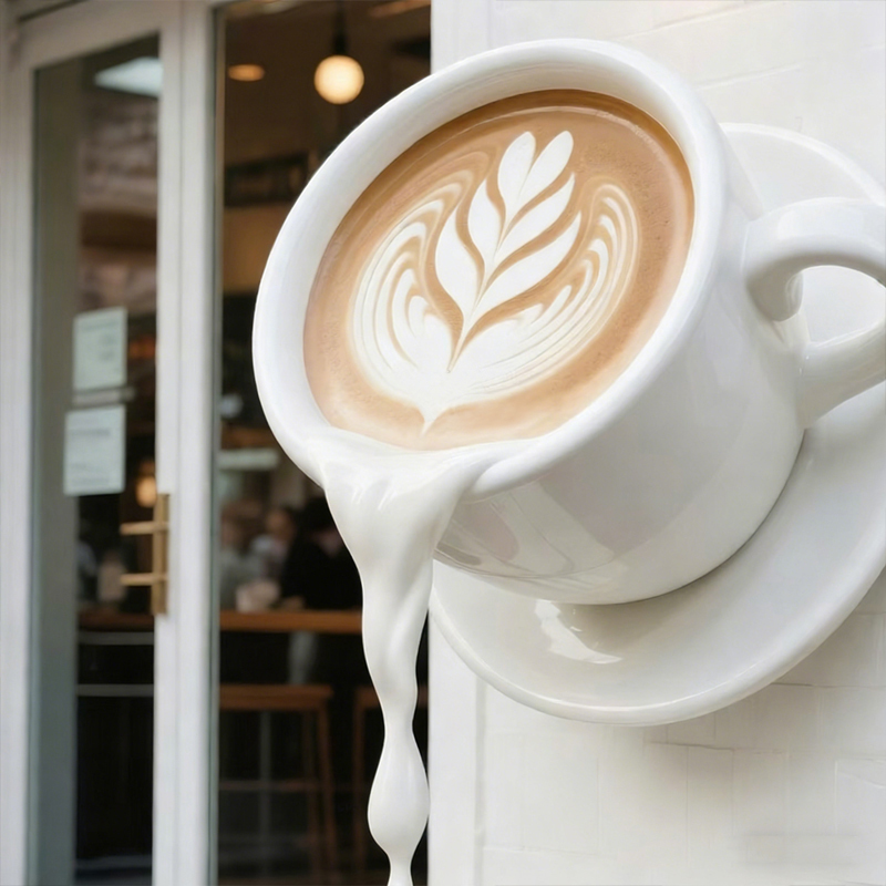 Skleněné vlákno plovoucí šálek kávy dekorativní socha