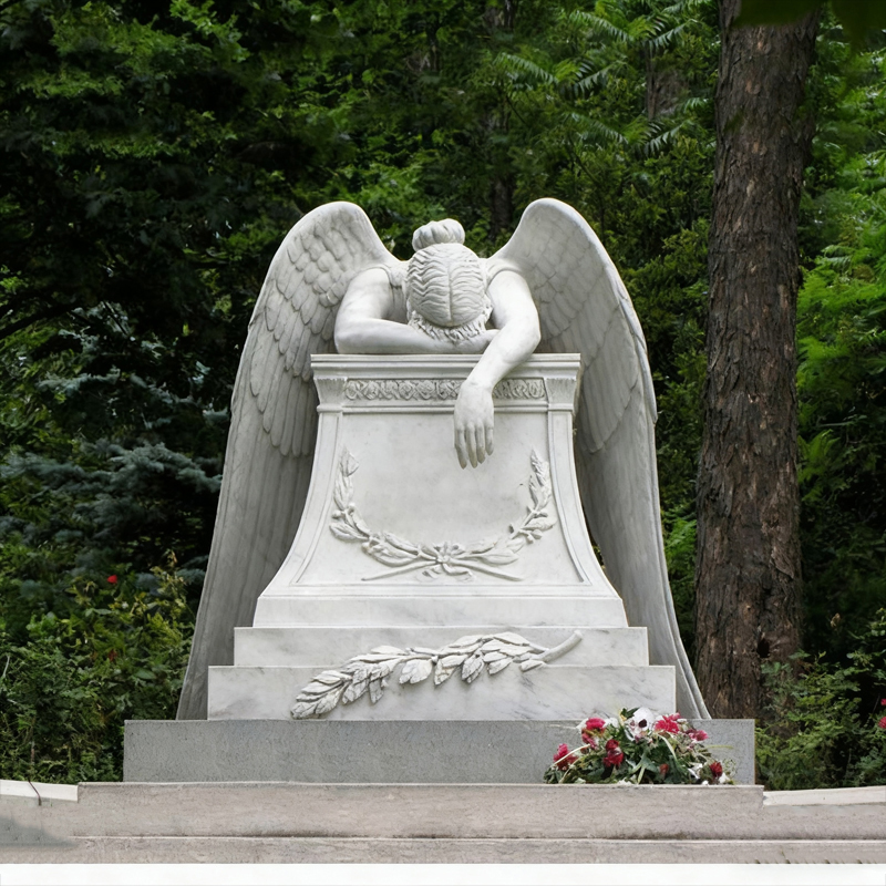 Bowed-Head Angel Marble Tombstone