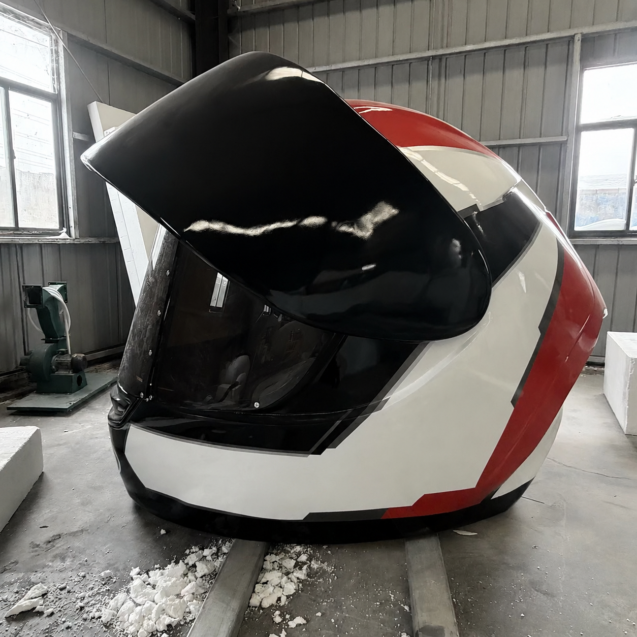 Jak se vyrábí obří plastika motocyklové přilby z pryskyřice – a kdo je vyrábí v měřítku?